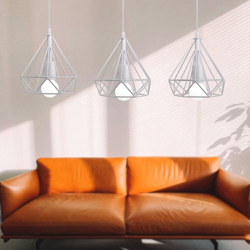 Lustre Suspension Industriel Luminaire Abat-jour En Métal Diamant Blanc
