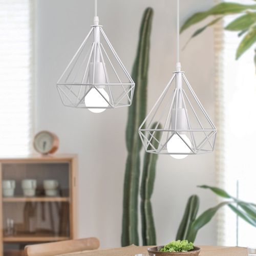 Lustre Suspension Industriel Luminaire Abat-jour En Métal Diamant Blanc