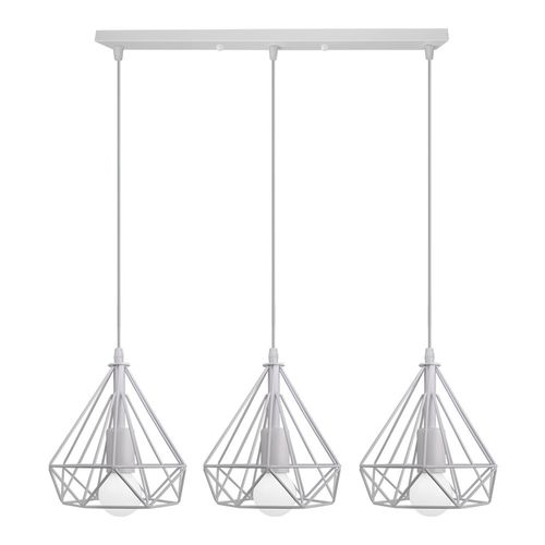 Lustre Suspension Industriel 3 Lampes Abat-jour En Métal Diamant Blanc