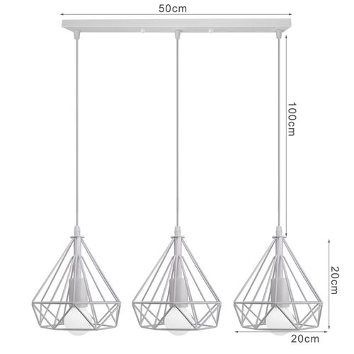 Lustre Suspension Industriel 3 Lampes Abat-jour En Métal Diamant Blanc