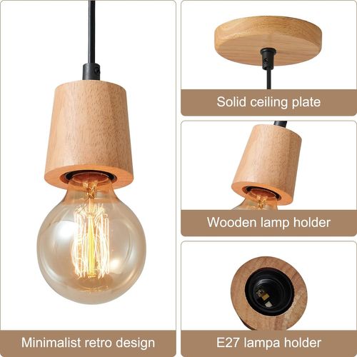 Suspension Luminaire Nordique Bois E27 Lustre Vintage Pour Chambre Cuisine Salle