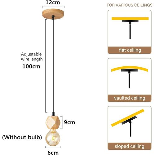 Suspension Nordique Bois E27 Lustre Vintage Pour Chambre Cuisine Salle