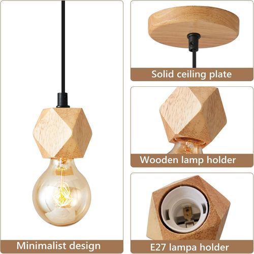 Suspension Nordique Bois E27 Lustre Vintage Pour Chambre Cuisine Salle