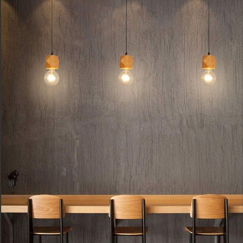 Suspension Nordique Bois E27 Lustre Vintage Pour Chambre Cuisine Salle