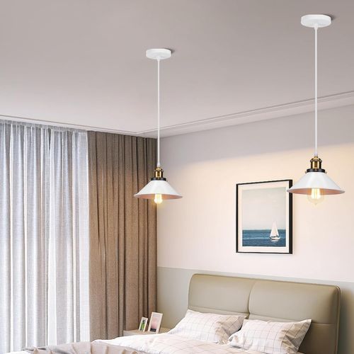 Suspension Industrielle E27 Lustre Vintage 22cm Lampe De Plafond Abat-jour Blanc