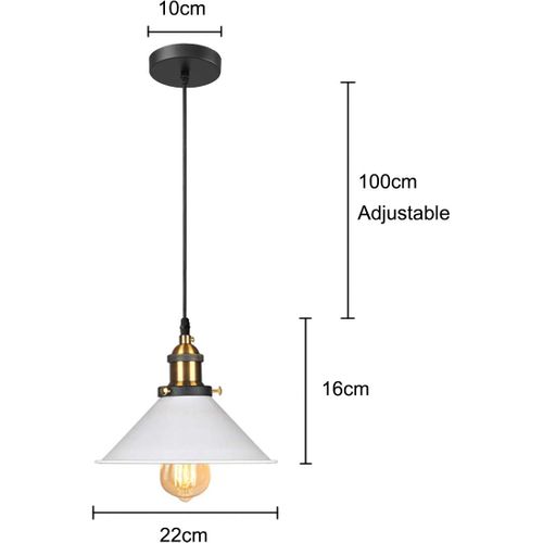 Suspension Industrielle E27 Lustre Vintage 22cm Lampe De Plafond Abat-jour Blanc