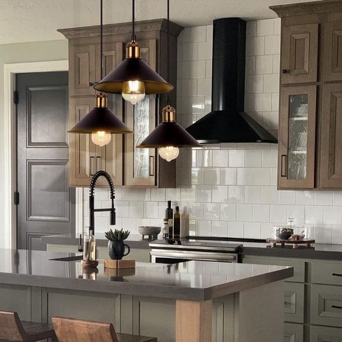 Suspension Industrielle E27 Lustre Vintage 3 Luminaires De Plafond Abat-jour 22cm Noir