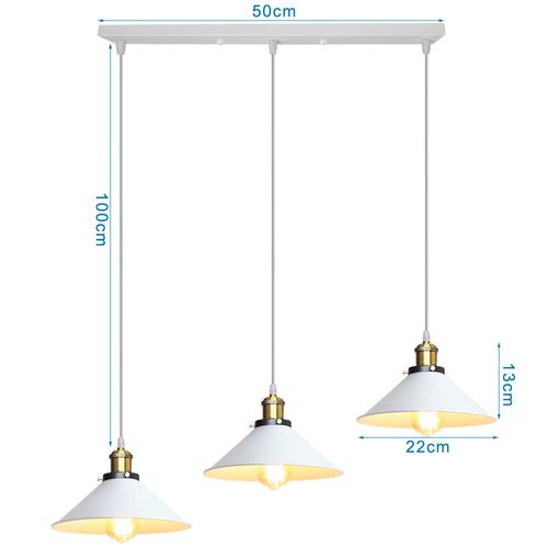 Suspension Industrial 3 Luminaires Lustre Vintage Abat-jour 22cm Blanc
