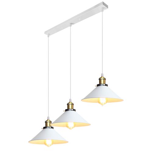 Suspension Industrial 3 Luminaires Lustre Vintage Abat-jour 22cm Blanc