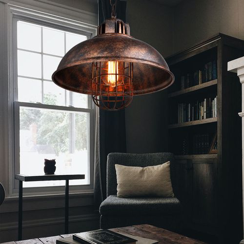 Suspension Industriel E27 Lustre Abat-jour En Métal Pour Chambre Salon Cuisine Rouille
