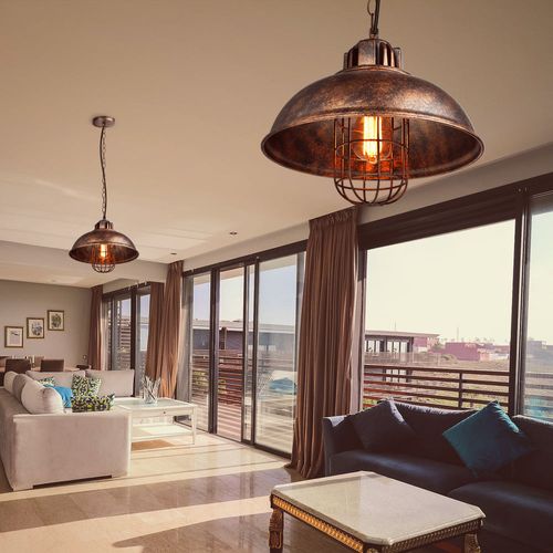 Suspension Industriel E27 Lustre Abat-jour En Métal Pour Chambre Salon Cuisine Rouille