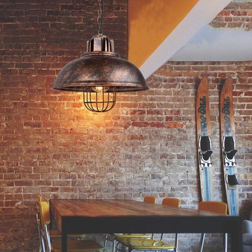 Lustre Industriel Vintage - Suspension En Laiton Avec Abat-jour émaillé - Occasion