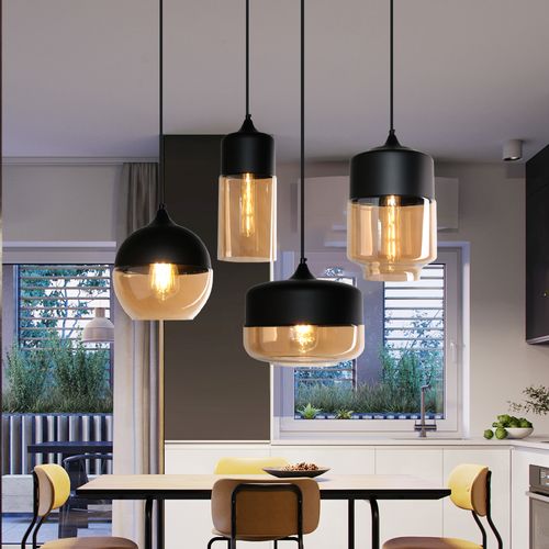 Lustre Suspension Moderne E27 Luminaire Abat-jour En Verre Pour Salon Chambre Salle Ambre