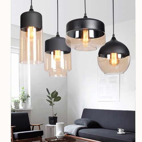 Lustre Suspension Moderne E27 Luminaire Abat-jour En Verre Pour Salon Chambre Salle Ambre