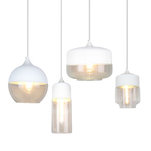 Lot De 4 Suspension Moderne Lustre Abat-jour En Verre E27 Pour Salle Chambre Salon Bar Blanc