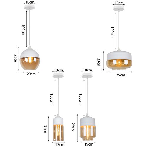Lot De 4 Suspension Moderne Lustre Abat-jour En Verre E27 Pour Salle Chambre Salon Bar Blanc+ambre