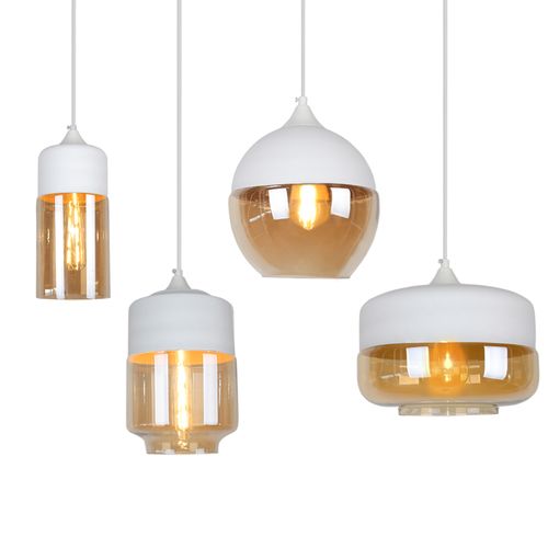 Lot De 4 Suspension Moderne Lustre Abat-jour En Verre E27 Pour Salle Chambre Salon Bar Blanc+ambre