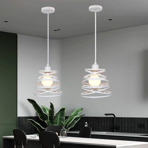 Suspension Luminaire Industrielle E27 Lustre Abat-jour Ressort 20cm Sans Ampoule Blanc