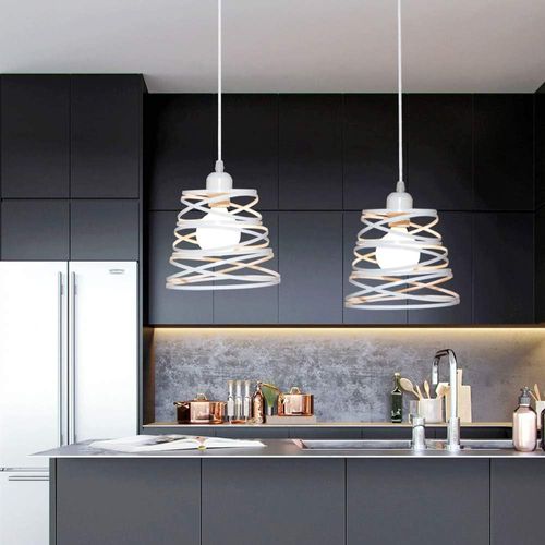 2 Pack Suspension Luminaire Industrielle E27 Lustre Abat-jour Ressort 20cm Sans Ampoule Blanc