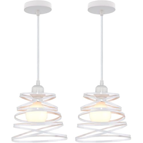 2 Pack Suspension Luminaire Industrielle E27 Lustre Abat-jour Ressort 20cm Sans Ampoule Blanc