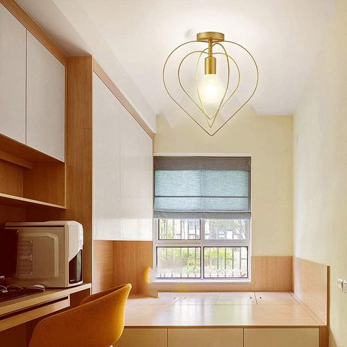 Plafonnier Intérieur Moderne E27 Lampe De Plafond Créative Forme De Coeur Pour Chambre Couloir Or
