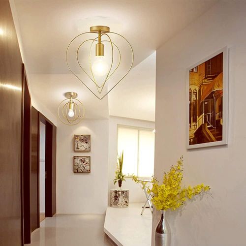 Plafonnier Intérieur Moderne E27 Lampe De Plafond Créative Forme De Coeur Pour Chambre Couloir Or