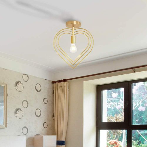Plafonnier Intérieur Moderne E27 Lampe De Plafond Créative Forme De Coeur Pour Chambre Couloir Or