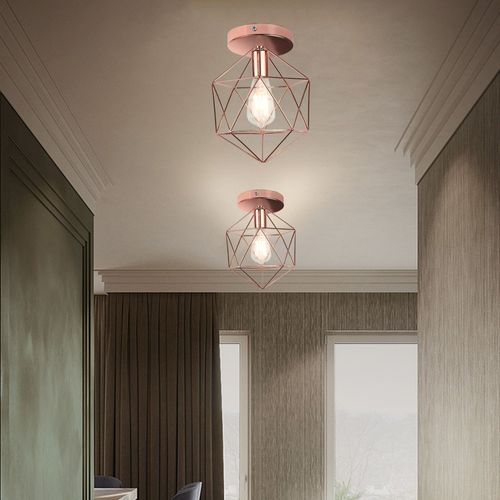 Plafonnier Industrielle Cage Eclairage De Plafond Abat-jour Métal Pour Couloir Chambre Salon Rose
