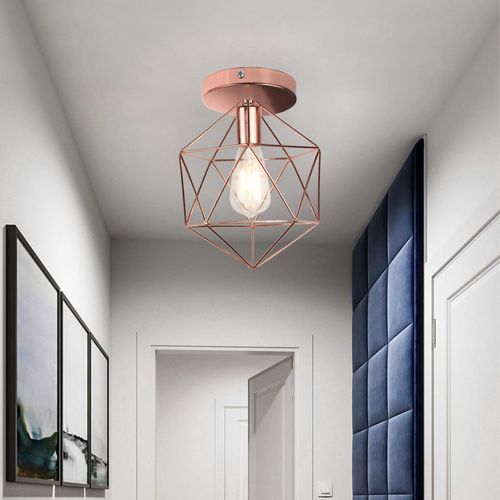 Plafonnier Industrielle Cage Eclairage De Plafond Abat-jour Métal Pour Couloir Chambre Salon Rose