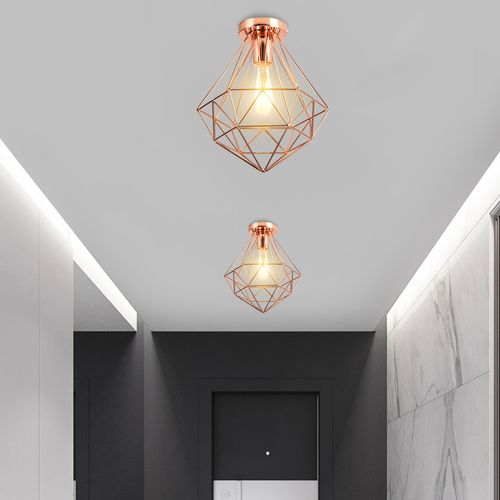 Lot De 2 Plafonnier Moderne Diamant 26cm Luminaire Abat-jour En Métal Lampe De Plafond E27 Rose