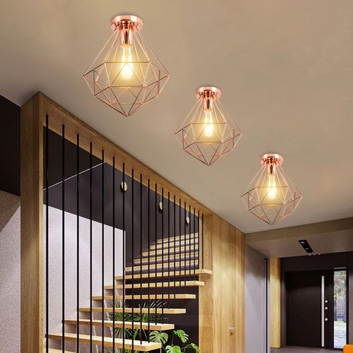 Lot De 2 Plafonnier Moderne Diamant 26cm Luminaire Abat-jour En Métal Lampe De Plafond E27 Rose