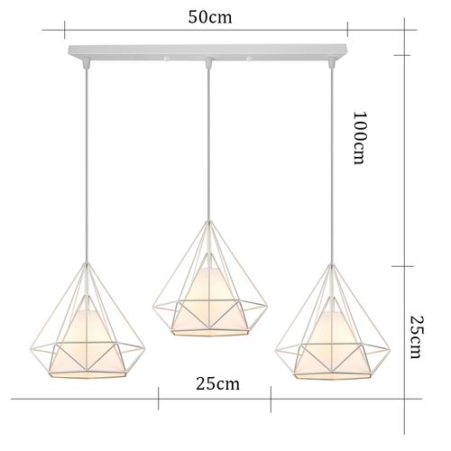 Suspension Industrielle Cage E27 Plafonnier 3 Luminaire Pour Cuisine Salon Chambre Blanc