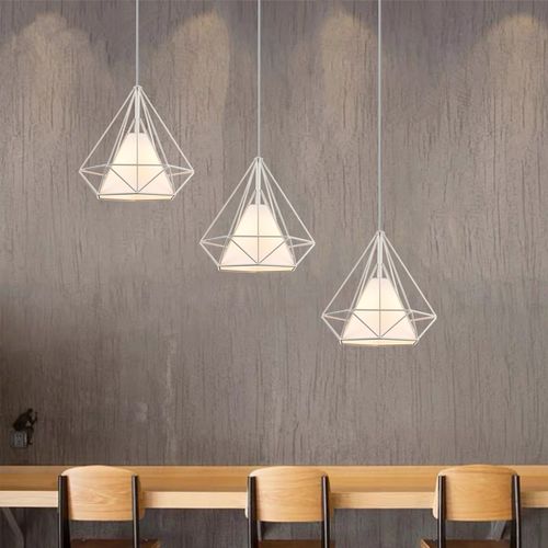 Suspension Industrielle Cage E27 Plafonnier 3 Luminaire Pour Cuisine Salon Chambre Blanc