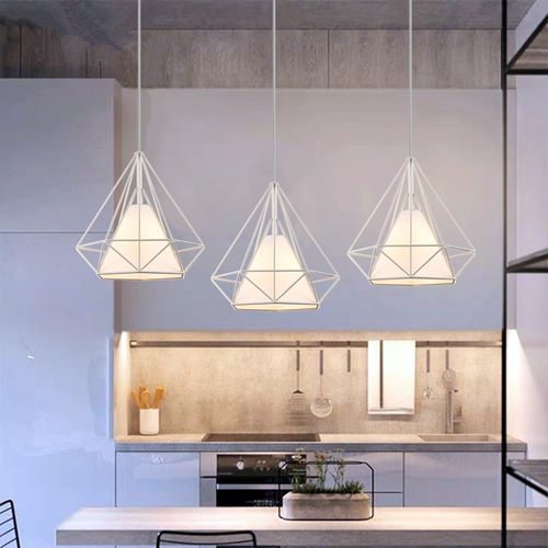 Suspension Industrielle Cage E27 Plafonnier 3 Luminaire Pour Cuisine Salon Chambre Blanc