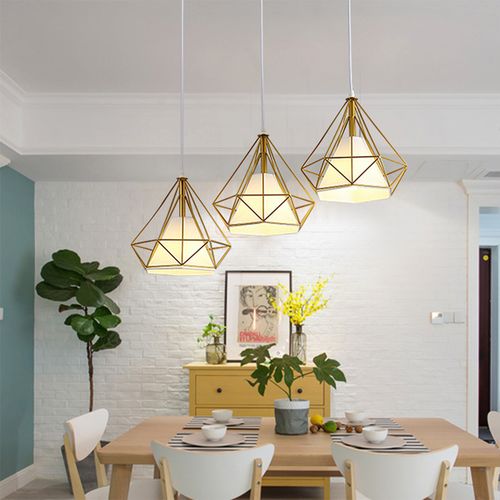 Suspension Industrielle Cage Lustre 3 Luminaire Pour Cuisine Salon Chambre Doré