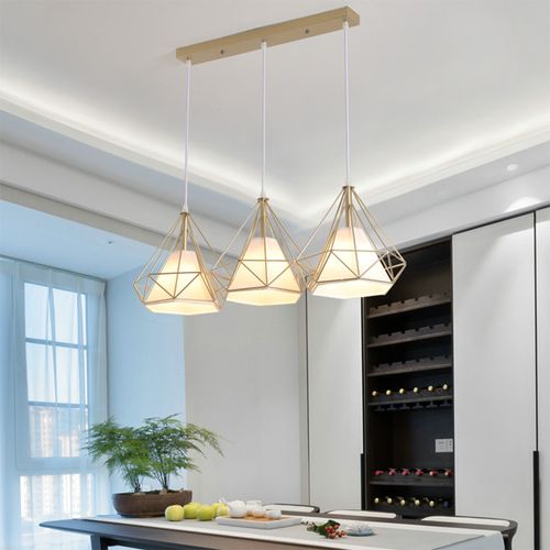 Suspension Industrielle Cage Lustre 3 Luminaire Pour Cuisine Salon Chambre Doré