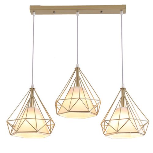 Suspension Industrielle Cage Lustre 3 Luminaire Pour Cuisine Salon Chambre Doré