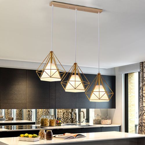 Suspension Industrielle Cage Lustre 3 Luminaire Pour Cuisine Salon Chambre Doré