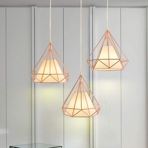 Suspension Industrielle Cage Lustre 3 Luminaire Pour Cuisine Salon Chambre Rose