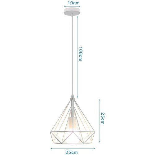 Suspension Industrielle E27 Lustre Abat-jour 25cm Pour Cuisine Salon Chambre Sans Ampoule Blanc