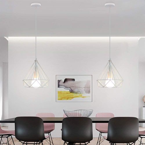 Suspension Industrielle E27 Lustre Abat-jour 25cm Pour Cuisine Salon Chambre Sans Ampoule Blanc