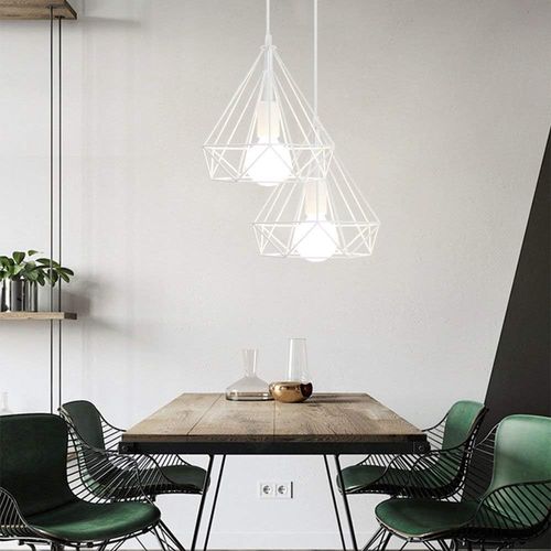 Suspension Industrielle E27 Lustre Abat-jour 25cm Pour Cuisine Salon Chambre Sans Ampoule Blanc