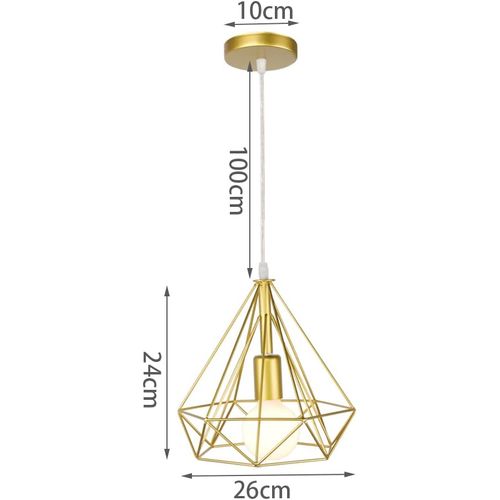 Suspension Industrielle E27 Lustre Abat-jour 25cm Pour Cuisine Salon Chambre Sans Ampoule Or