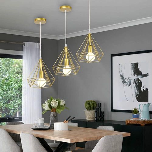 Suspension Industrielle E27 Lustre Abat-jour 25cm Pour Cuisine Salon Chambre Sans Ampoule Or
