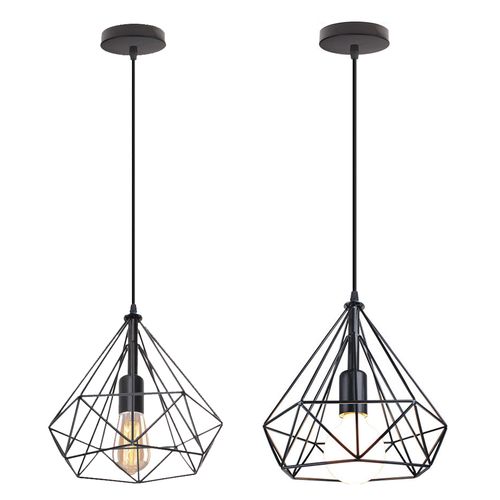2 Pack Suspension Industrielle E27 Lustre Abat-jour 25cm Pour Cuisine Salon Chambre Noir