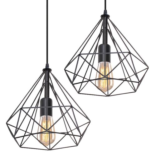 2 Pack Suspension Industrielle E27 Lustre Abat-jour 25cm Pour Cuisine Salon Chambre Noir