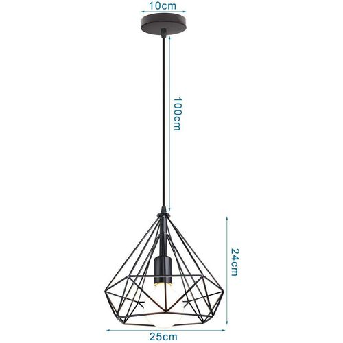 2 Pack Suspension Industrielle E27 Lustre Abat-jour 25cm Pour Cuisine Salon Chambre Noir