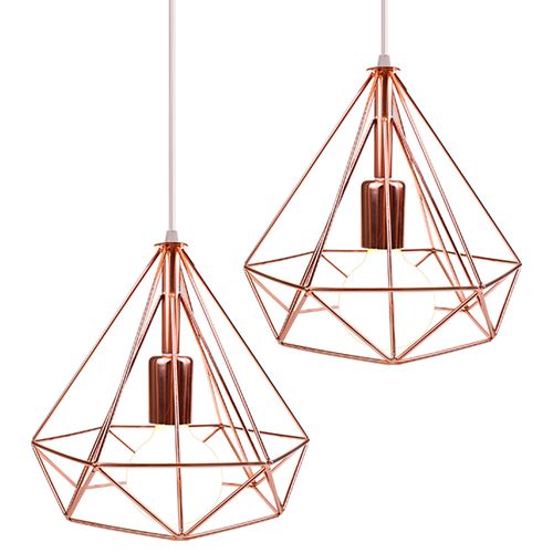2 Pack Suspension Industrielle E27 Lustre Abat-jour 25cm Pour Cuisine Salon Chambre Rose