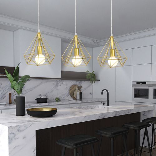 2 Pack Suspension Industrielle E27 Lustre Abat-jour 25cm Pour Cuisine Salon Chambre Or