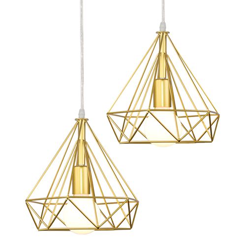 2 Pack Suspension Industrielle E27 Lustre Abat-jour 25cm Pour Cuisine Salon Chambre Or